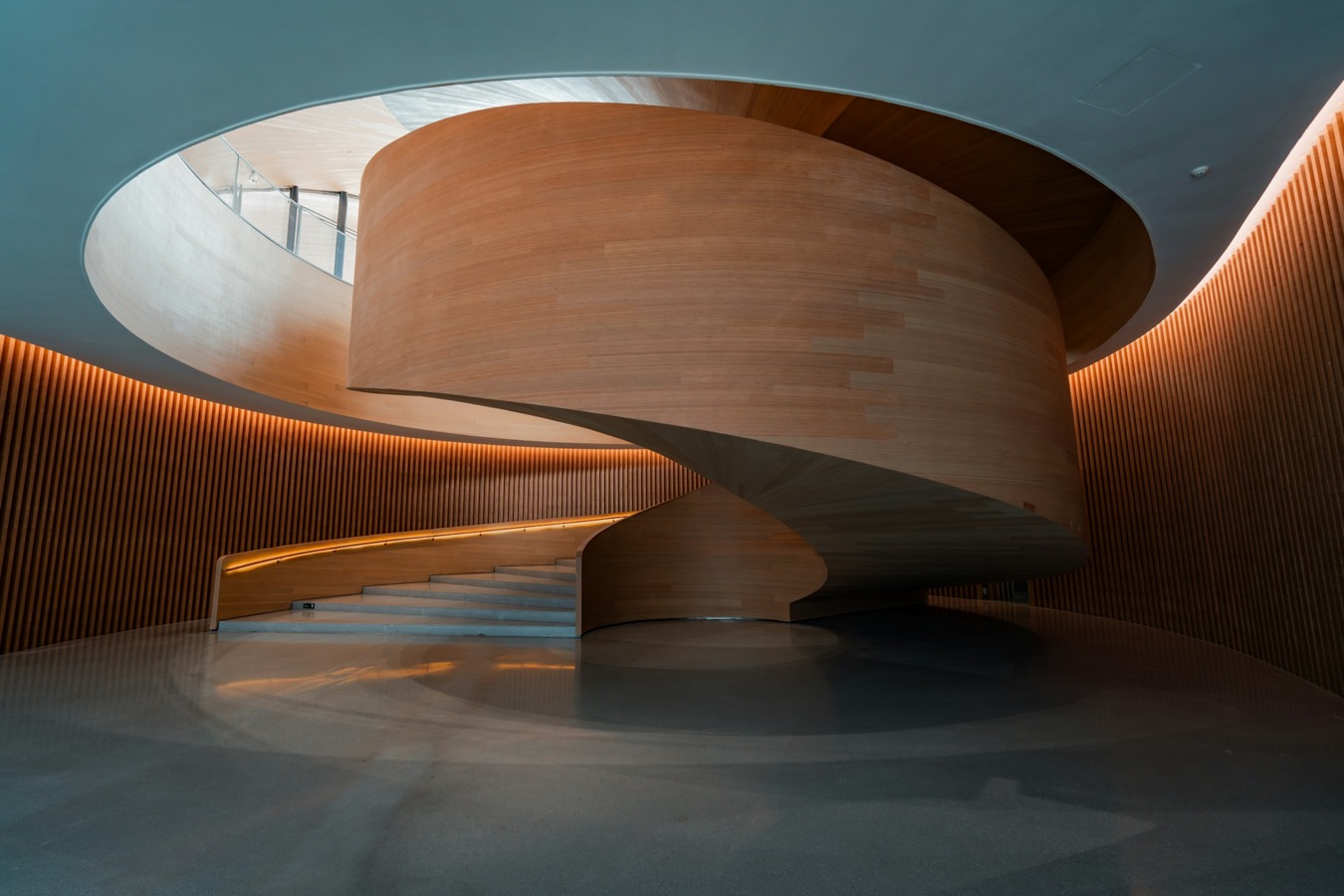 Sculptural wooden spiral staircase